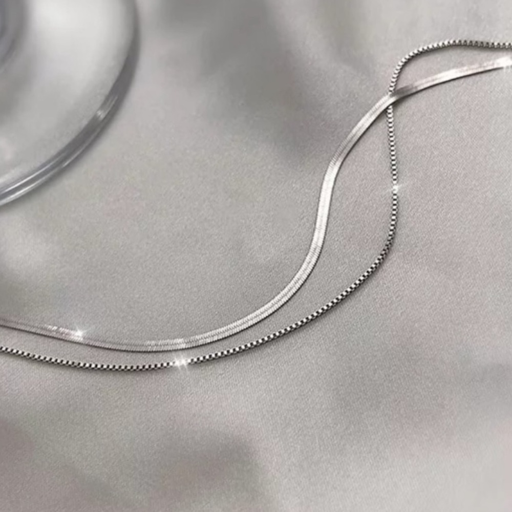 NEW DOUBLE LAYER 925 STERLING SILVER CHAIN NECKLACE - Picture 4 of 4